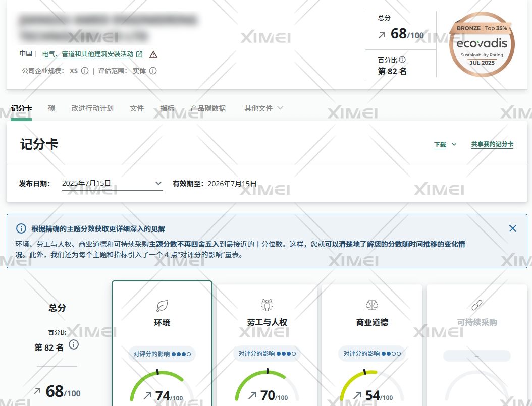 西美助力阿美达获EcoVadis铜牌68分，超出目标分数18分(图1)
